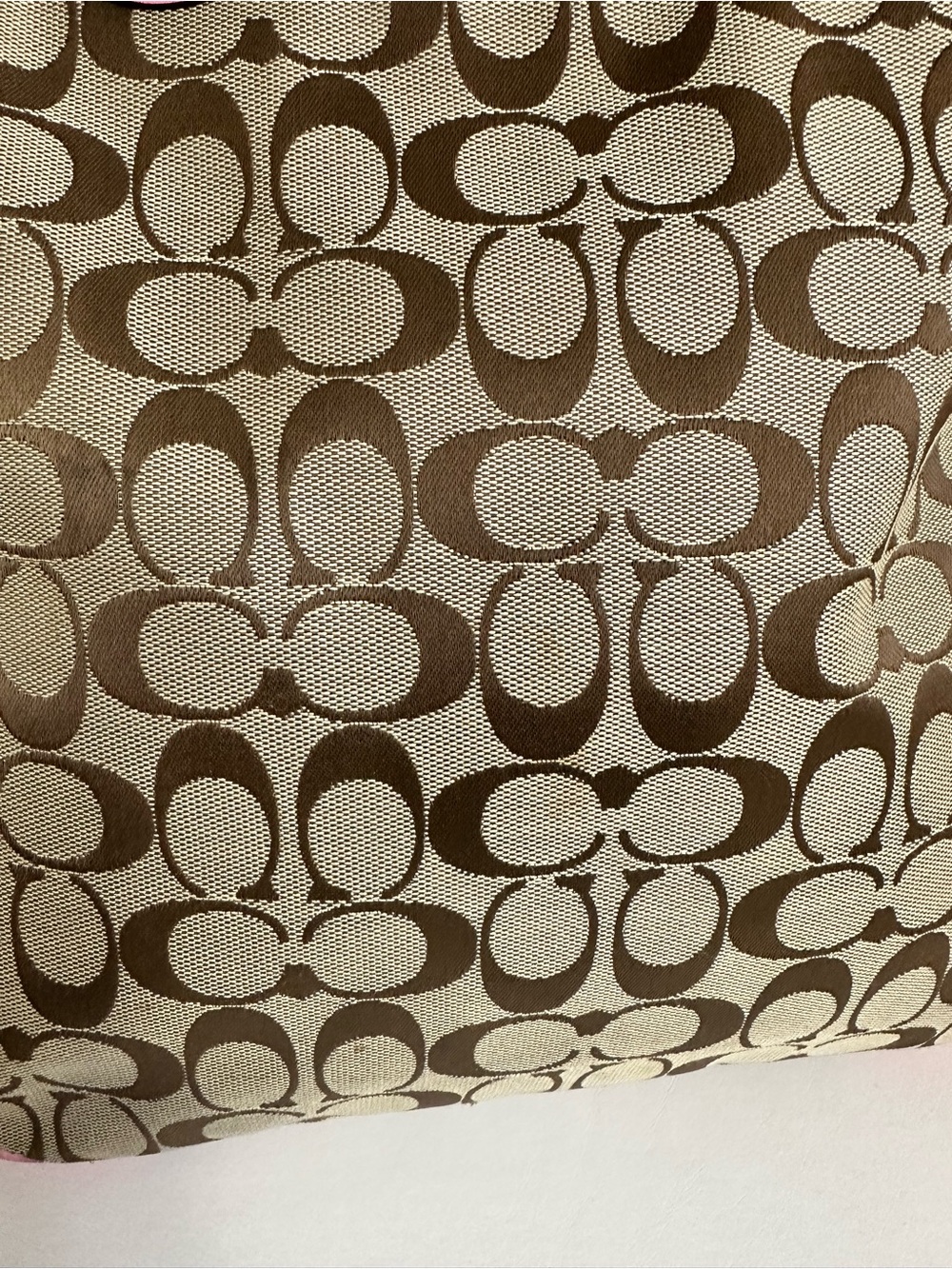 Coach Pink Floral Signature Tote with Green Leaf Accents - Picture 4 of 7